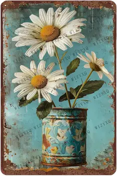 White Daisy Flower Vintage Metal Tin Sign 1