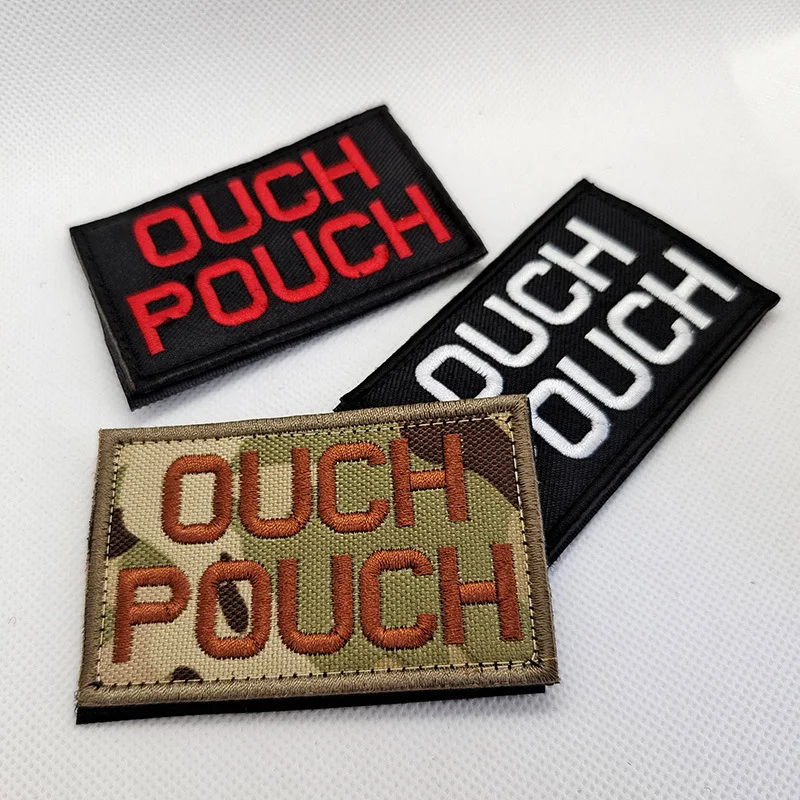 8*5CM OUCH POUCH / Letter Patches Hook And Loop Embroidery Applique Badge  Stickers,Tactical Patch