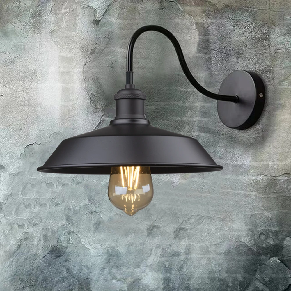 110v-220v Gooseneck Wall Light Fixture for Barn Door Light Front Porch,Black Farmhouse Light with Goose Neck Arm, Exterior E27 2