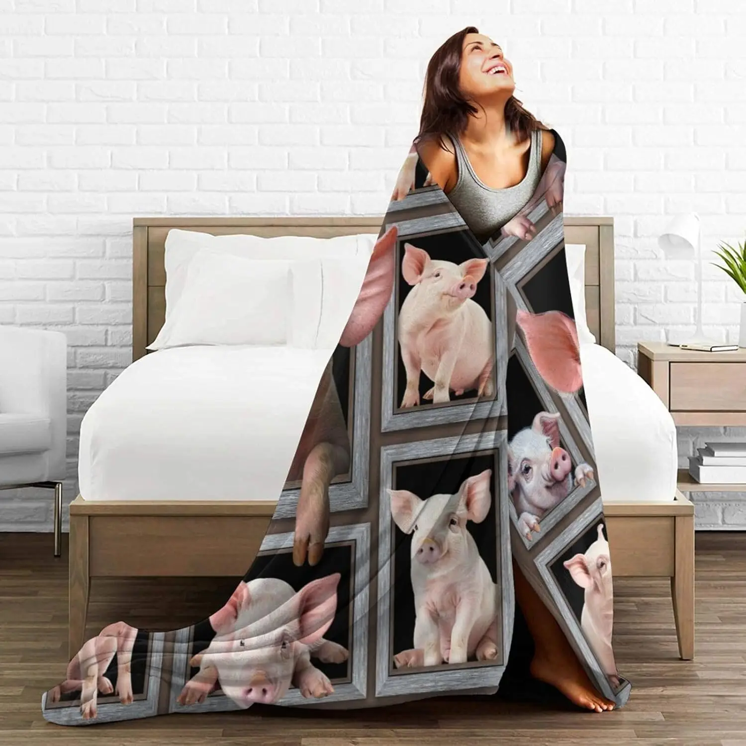 Cute Piggy Blanket Pink Fleece Blanket Super Soft Comfortable Warm Piggy Decorative Bedding for Boys and Girls Gift 3