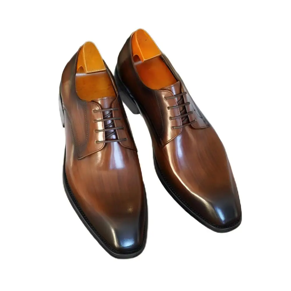 Wood Grain Derby Shoes Fashion Formal Shoes for Man Business Dress Square Toe Rubber Social Men's Shoe Stitching Oxfords mens leather dress shoes