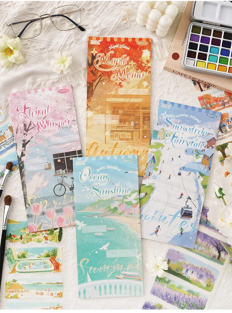 20sheets Four Seasons Scenery Series Ins PET+Washi Dual Material Stickers Book Creative Collage DIY Scrapbook Aesthetic Stickers