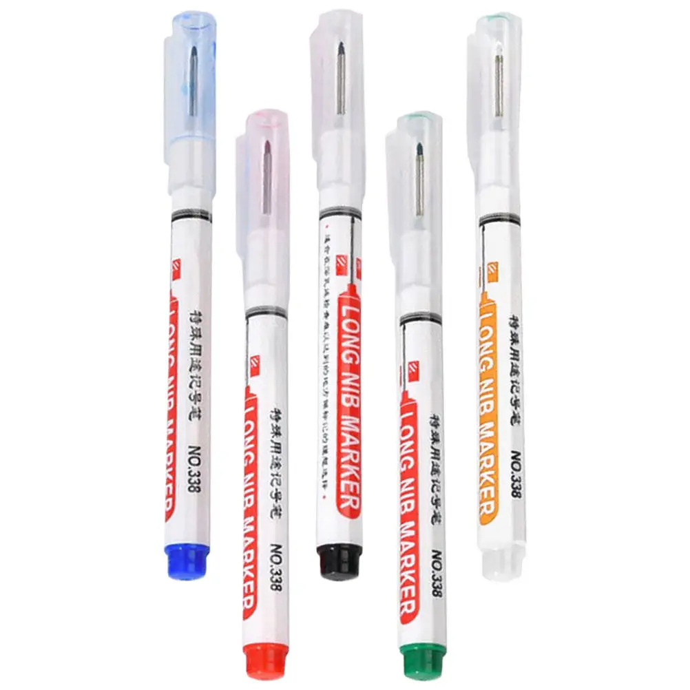 5개입 목공용 마커 펜, 긴 펜촉 디자인으로 자동차 제조 및 하드웨어 가공에서 정확한 깊은 구멍 표시 가능