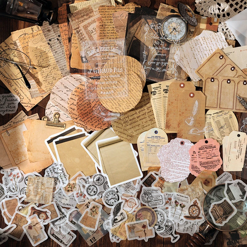 Decor Scrapbook PET Sticker Materials Paper Combo Kit DIY Junk Journal Collage Photo Album Vintage Stickers 200pcs/pack