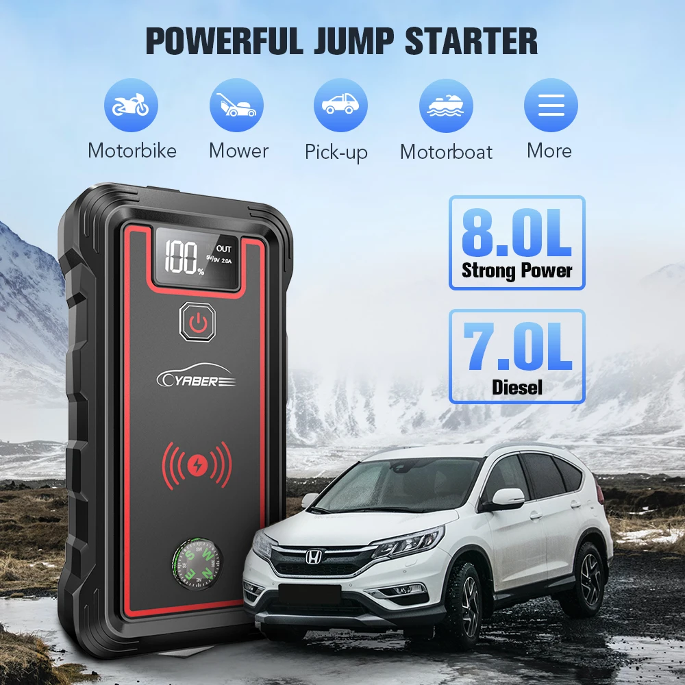 YaberAuto Jump Starter Power Bank 5000 A Peak Current 26800 mAh