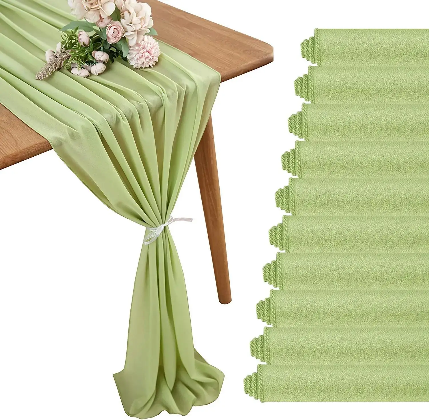 

10packs Wedding Long Table Runner Chiffon Tablecloth Mat Sheer Gauze Birthday Party Baby Bridal Shower Dinner THome Decorations