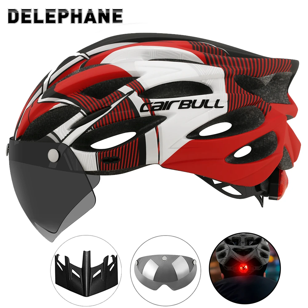 Ultralight Bicycle Helmet with Tail Light Detachable UV400 Goggles Sun
