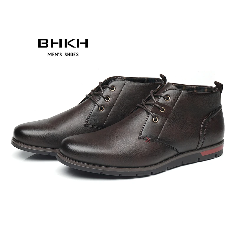 Men Leather Boots Business Mens Boots Ankle Boots Spring/Autumn Men Boots Lace-up Brown Men Pu Leather Casual