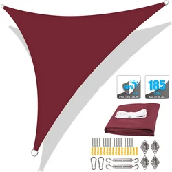 Premium Weatherproof Triangle Sun Shade Canopy with Fastening Ropes - 250x250x250CM (Wine Red Set)