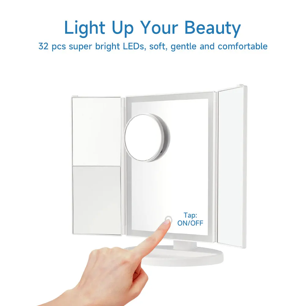 Modishion tri-fold makeup mirror, dimmable touch dressing table mirror, magnifying desktop mirror, light-filling mirror: 3 - 5 Days Free Delivery Only UK