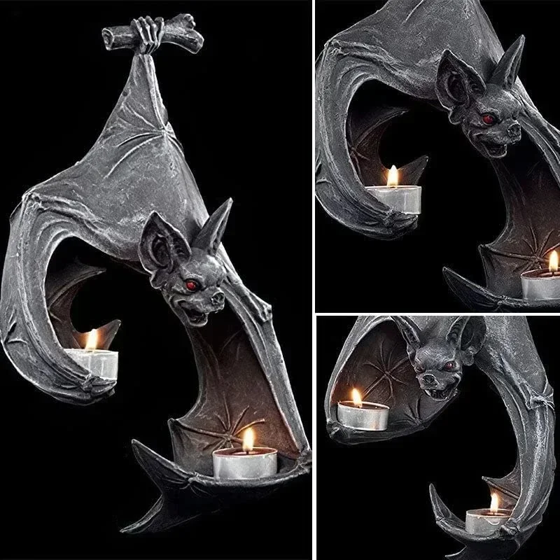 Bat Wall Tea Set Halloween Candlestick Bat Statue Garden Hanging Candlestick Garden Home Halloween Decoration