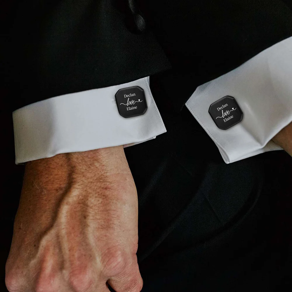 Crystal Cufflinks Personalized ID Men Custom Text Logo Message Cuff Links For Groom/Fathers Of The Bride Unique Bride Jewelry Engraved