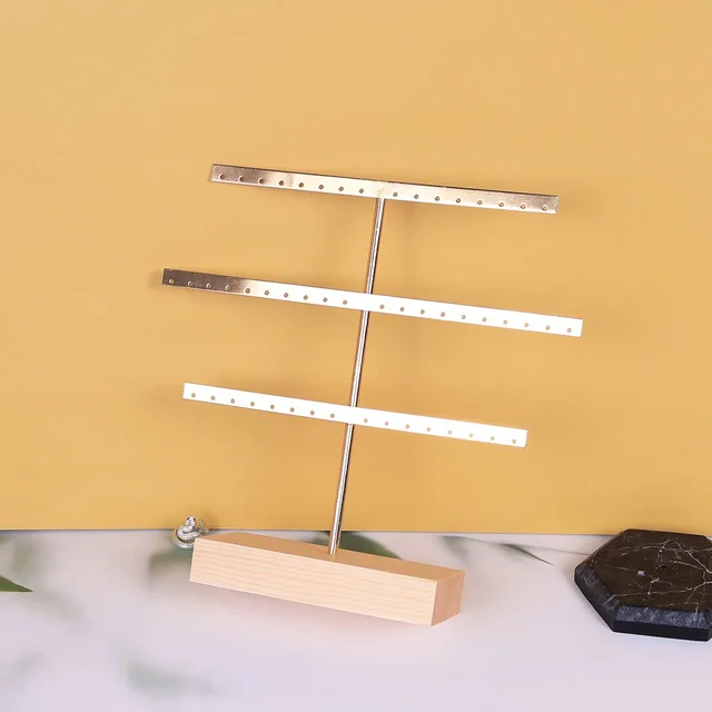 Support organisateur de bijoux à 52 trous, Base en bois, avec support pour boucles d'oreilles en métal, idéal pour la décoration de la maison et les accessoires de mariage