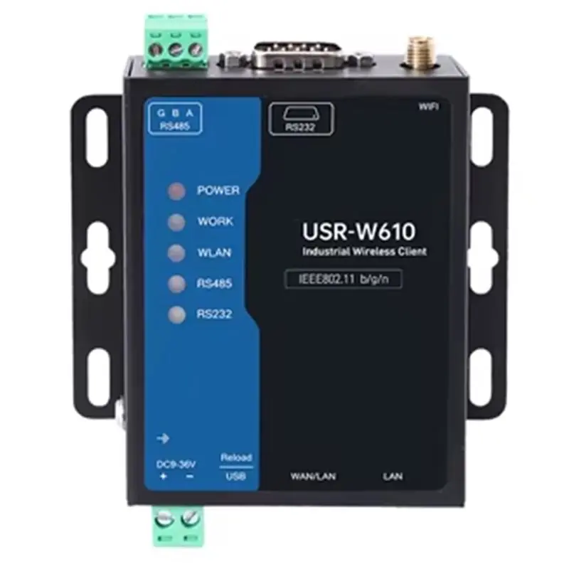 인기 무선 산업용 RS485 RS232-WiFi 변환기 Modbus 게이트웨이 MQTT 프로토콜 USR-W610(Qualcomm) EU 시리얼 클라이언트 EU Pl