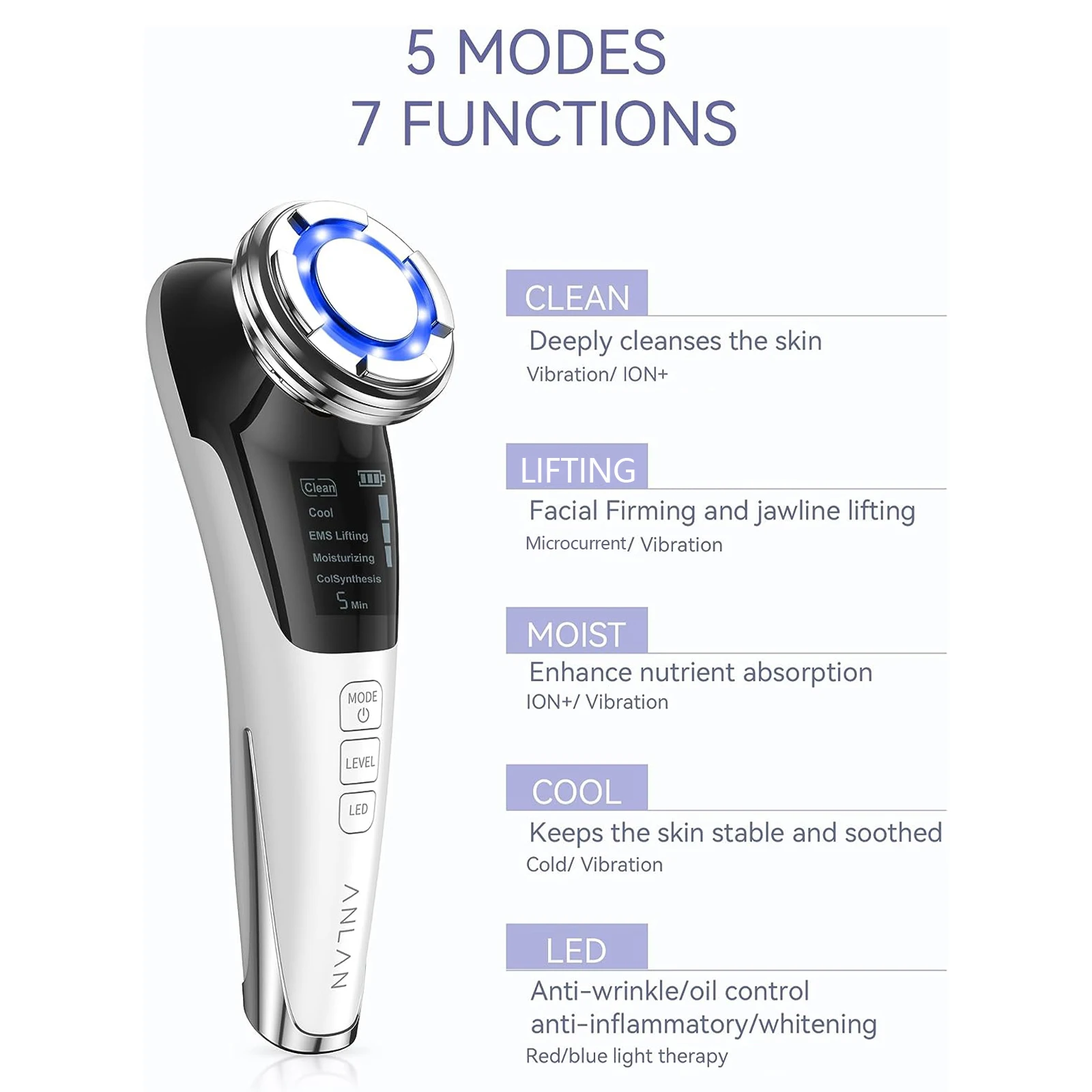 Advanced EMS Facial Massager with LED Light Therapy and Hot/Cold Compress Technology