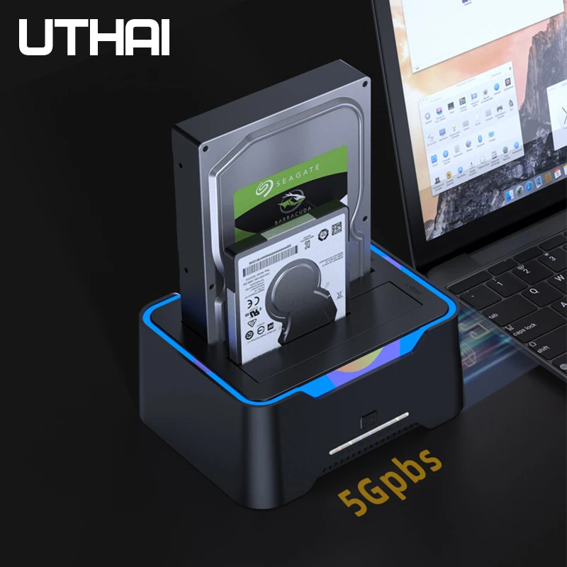 Uthai-dual Bay Base de Disco Rígido Usb 3.0 2.5 3.5 Porta Serial Multifuncional Cópia Offline Case Disco Rígido Móvel