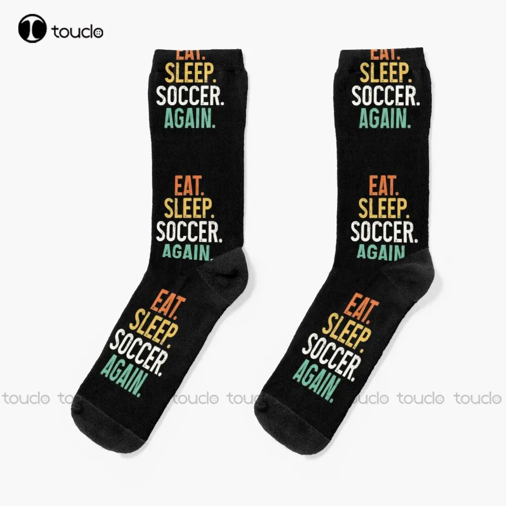 

Eat Sleep Soccer Again Socks Halloween Socks Women Personalized Custom Unisex Adult Teen Youth Socks Street Skateboard Socks