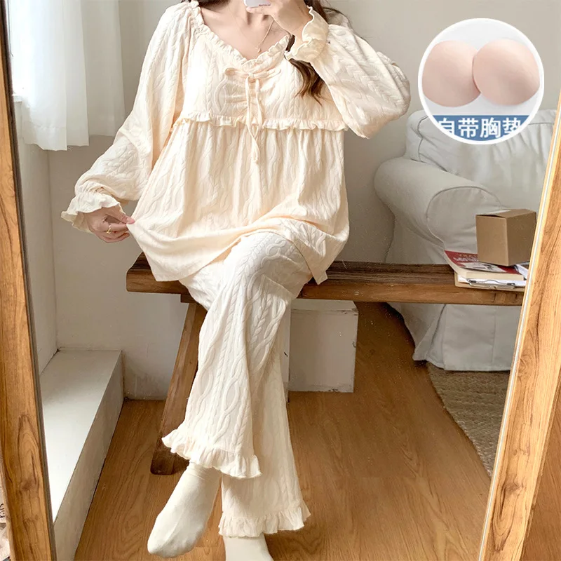 Pajama Women's Spring and Autumn Long Sleeved Pants Loose Fitting Home Clothing Set Can Be Worn Externally