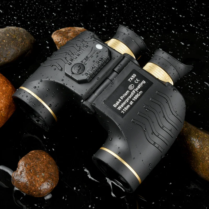 7x50 Compass Positioning and Ranging Binoculars, High-definition and High-power Night Vision Waterproof Telescope