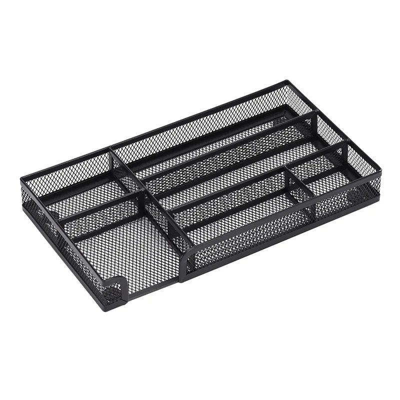 

Metal Iron Mesh Six Grids Storage Tray Multi-functional Durable Office Desktop Storage Box with Non-slip Pad at Bottom