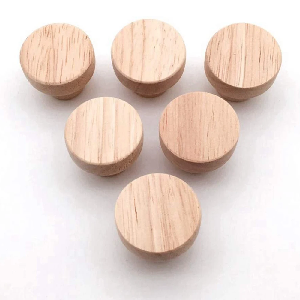 4-48 ชิ้นไม้ Knobs แบนรอบตู้ Knobs ธรรมชาติไม้ Dresser ลิ้นชักตู้ครัวดึง Handles 1