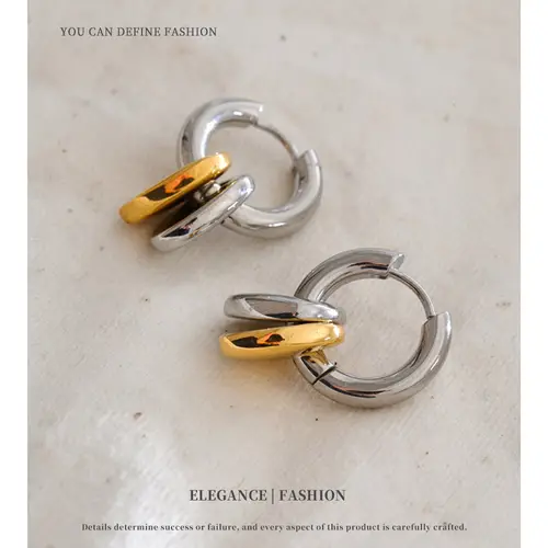 NiNice Stainless Steel Double Heart Drop Hoop Earrings for Women 18K PVD Plated Daily Charming Jewelry Accessories - Image 3