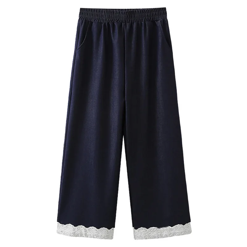 New Autumn Style Of Lace Hem Lyocell Denim Straight Leg Pants Casual Fashion Plus Size Women's Jeans 8591