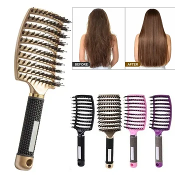 Spazzola per capelli Massaggio del cuoio capelluto Pettine Spazzola per capelli Setola di cinghiale Nylon Donna Spazzola per capelli ricci bagnati Districa Salone di parrucchiere Strumento per lo styling