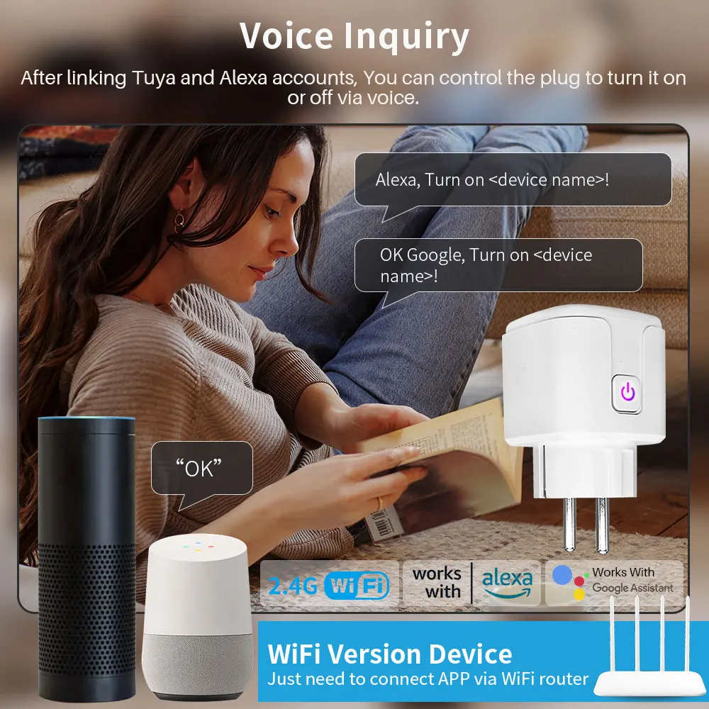 Tuya WiFi Smart Plug 16A/20A EU Smart Socket With Power Monitor Timing Smart Lif