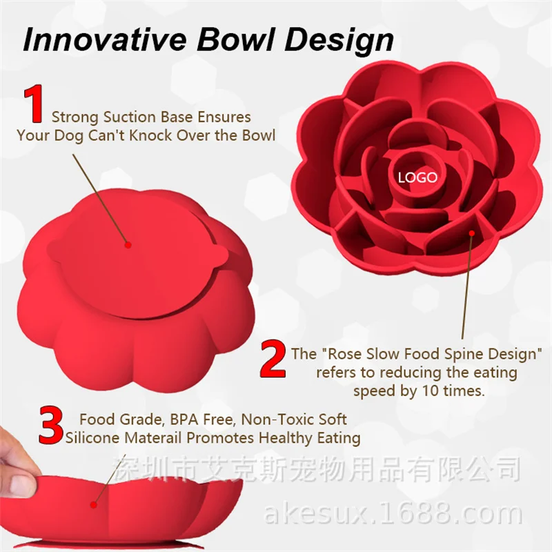 Pet Supplies Silicone Slow Food Bowl Rose Shape Dog Bowl Cat Anti-Choking and Anti-Knocking Food Bowl with Suction Cup 4