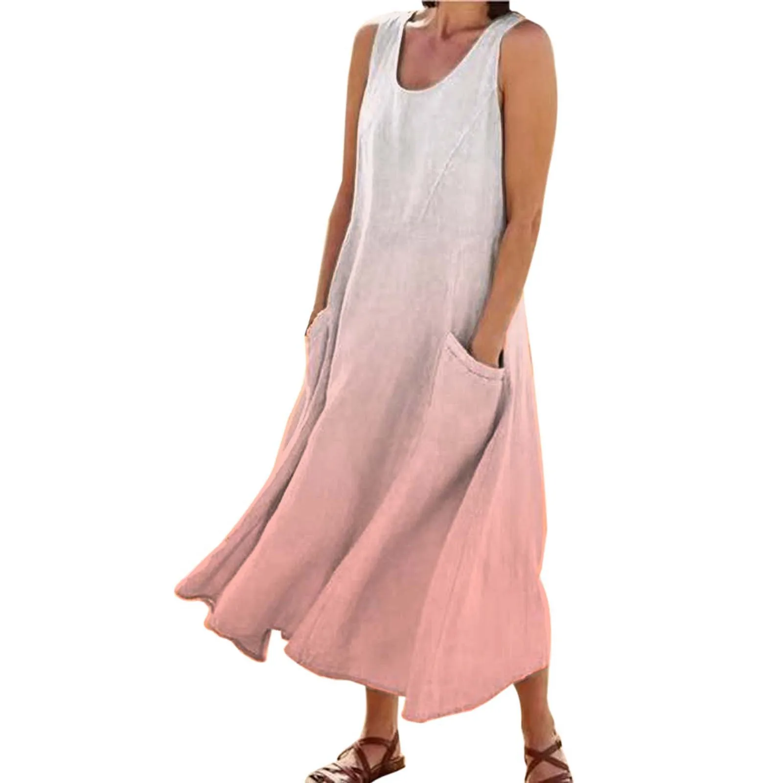 

Женское платье с круглым вырезом, повседневное длинное платье на бретелях с градиентным принтом и карманами, повседневные платья 3x, лето