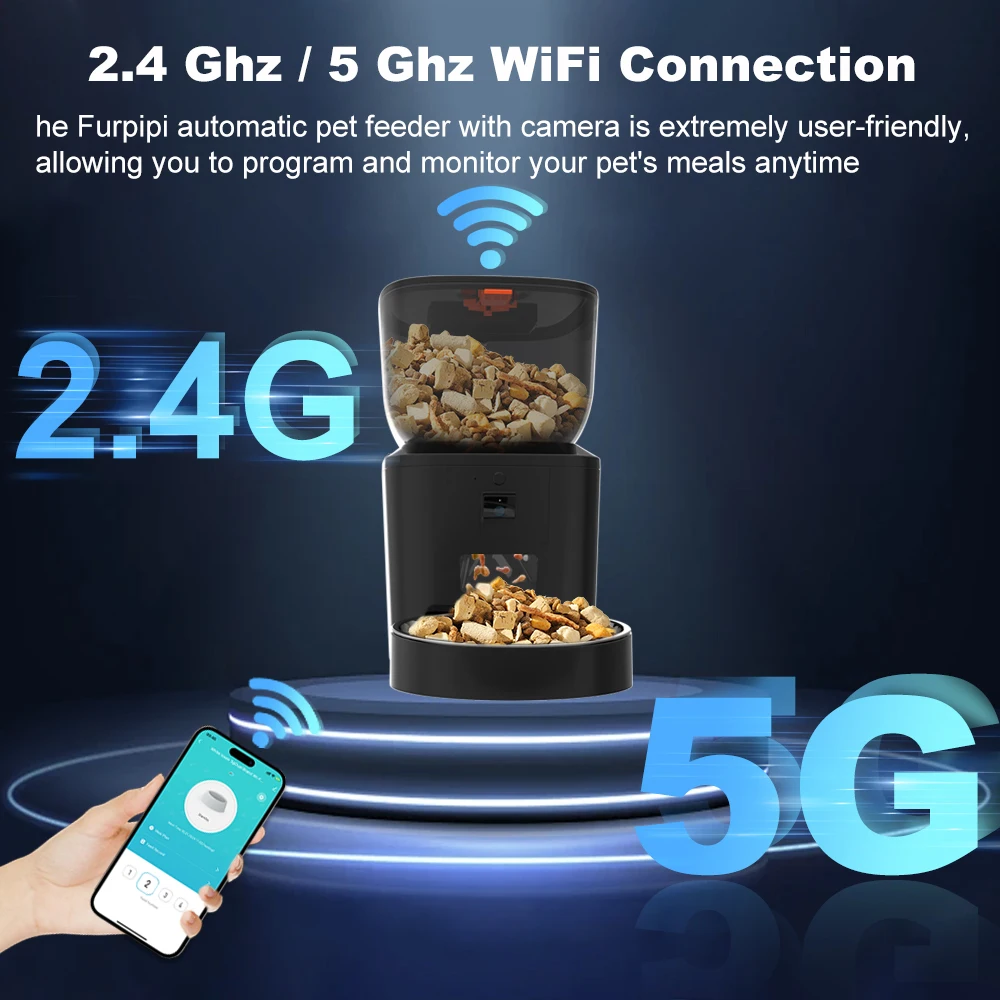 Automatic Feeder for Cats Dogs with Camera HD 4L/8L Furpipi HD 1080P 2.4G/5GWiFi Time Setting Feeder for Pets Dogs Cats Bowls 2