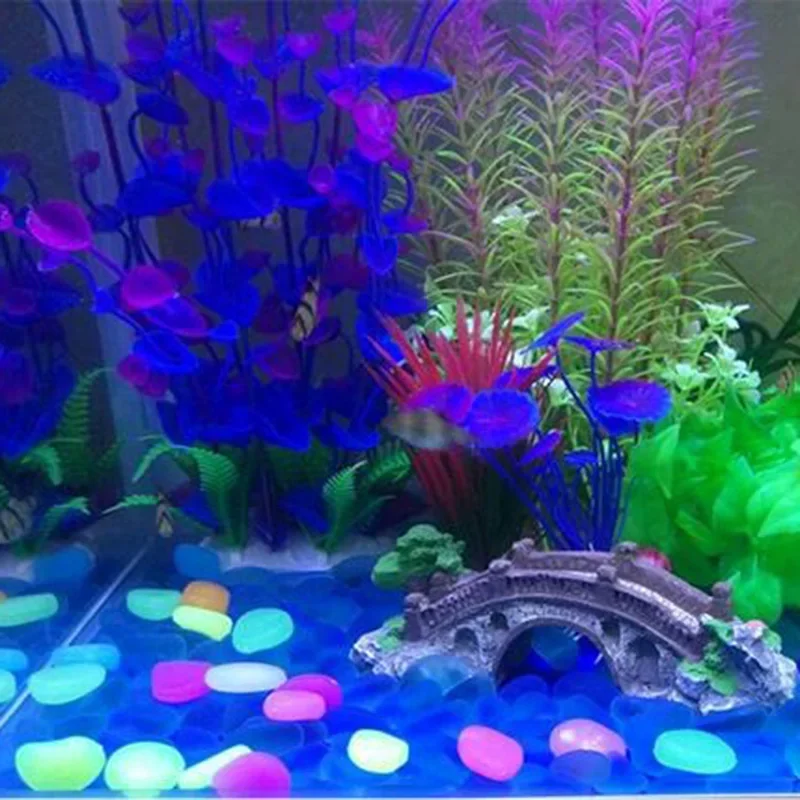 Fish Tank Ornaments 20/30/50/100/200pcs Fish Tank Decorative Aquarium Ornaments Stones Glow In The Dark Luminous Pebbles Stones Garden Ornament