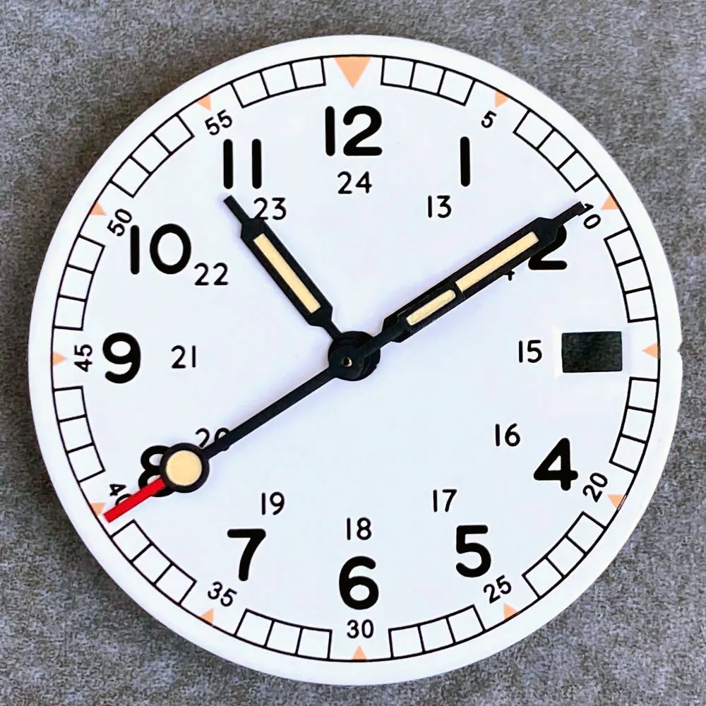 Vintage 29mm Black and White Field Watch Dial with Date Window and Hand Set