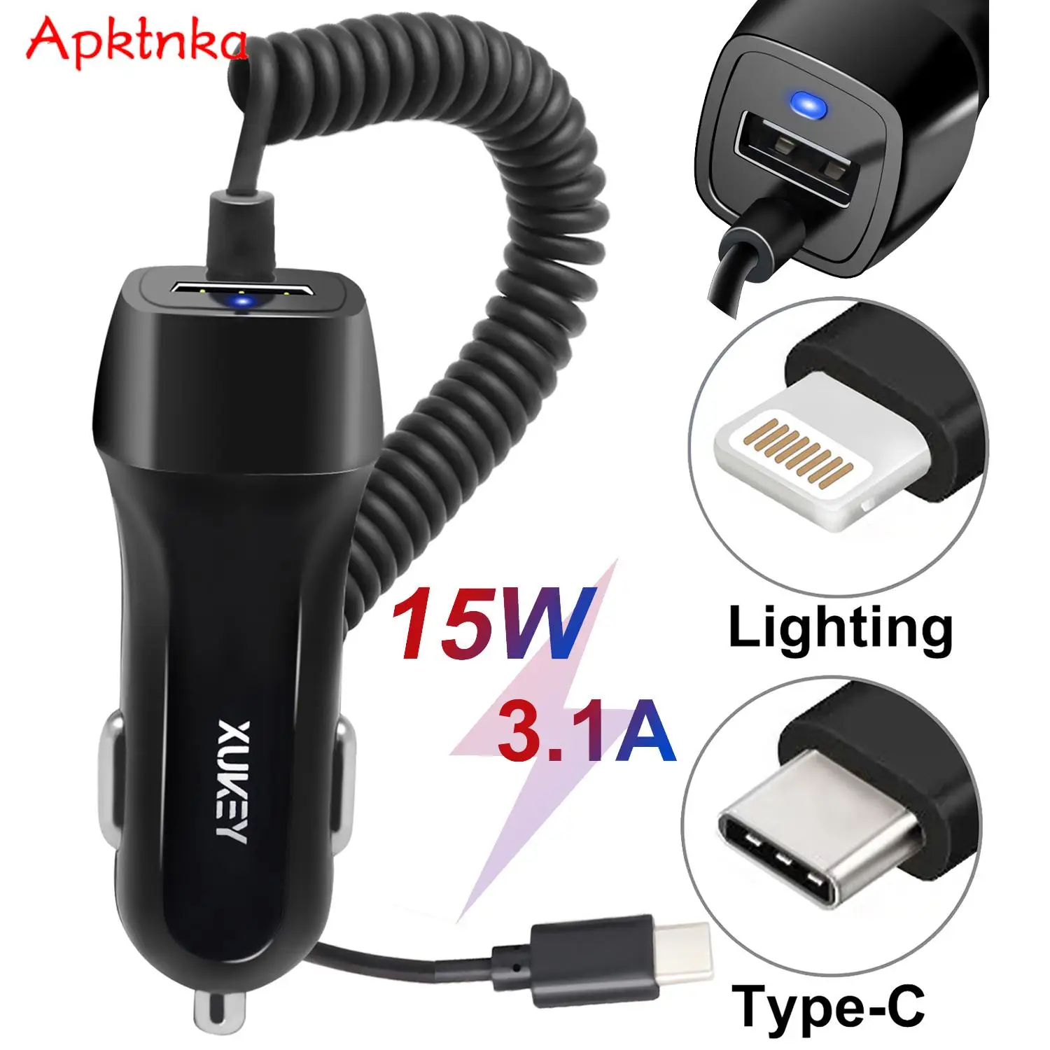 APKTNKA31aUSBCarChargerFastChargeCigaretteLighterPlugCable
