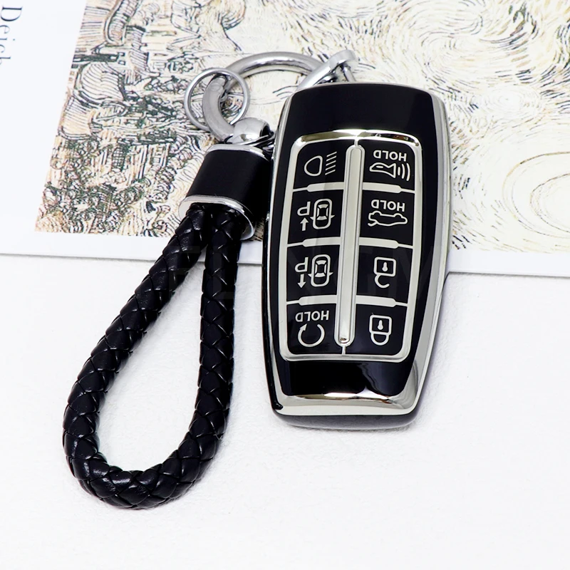 Premium TPU Car Key Case Cover with Keychain - 8-Button Protection and Style Accessory