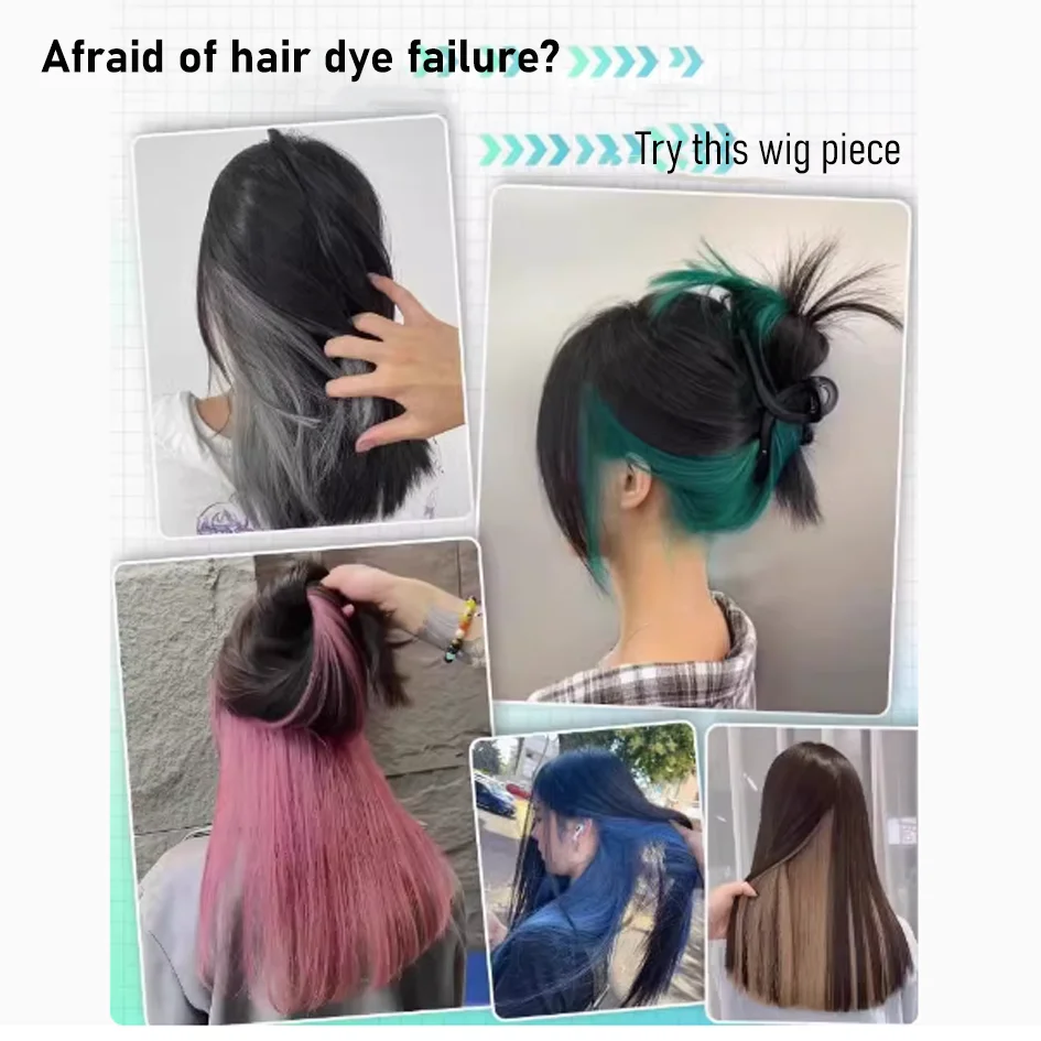 Synthetic 50cm 4-card color straight hair extensions, clip on ponytails, pink/blue/purple wigs, Halloween/Christmas wigs