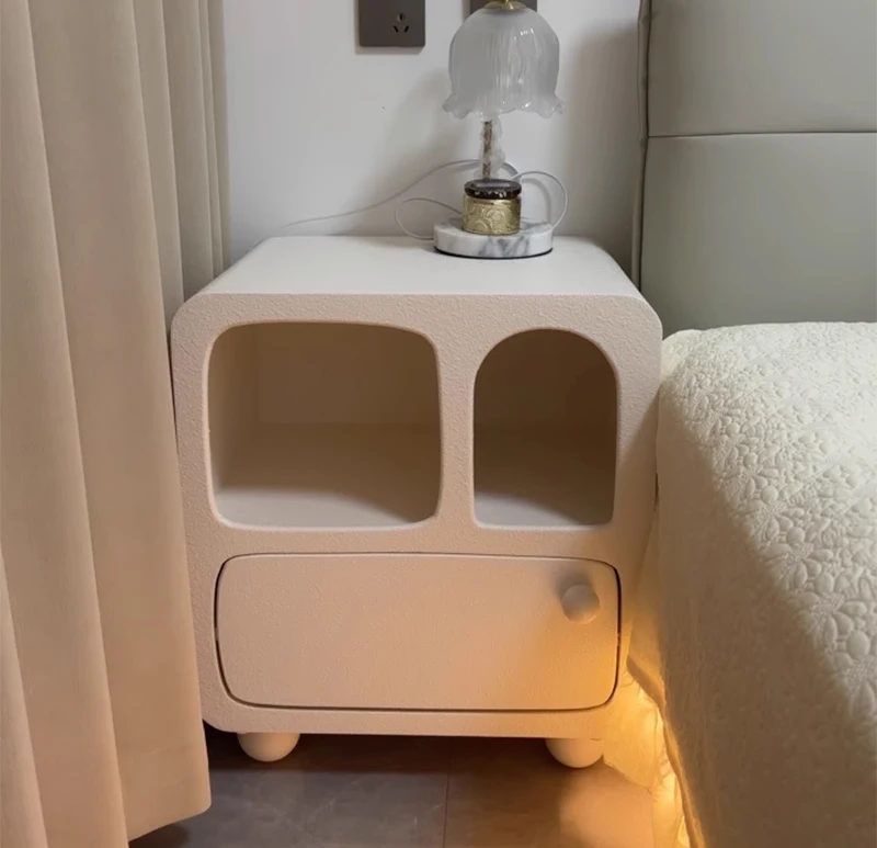 French Retro Nightstand Bedroom Furniture Night Table Creative Cream Style Household Design Upscale White Bedside Table
