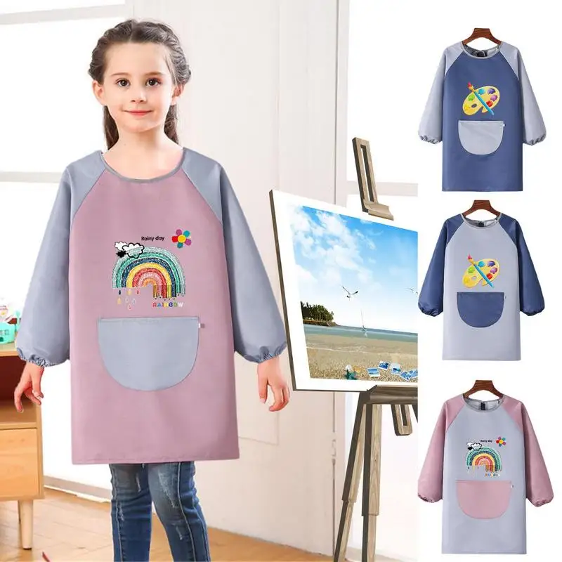 

Long Sleeved Gown Cartoon Print Children's Bib Waterproof Kids Boys Girls Art Craft Painting Drawing Apron Clothing Supplies