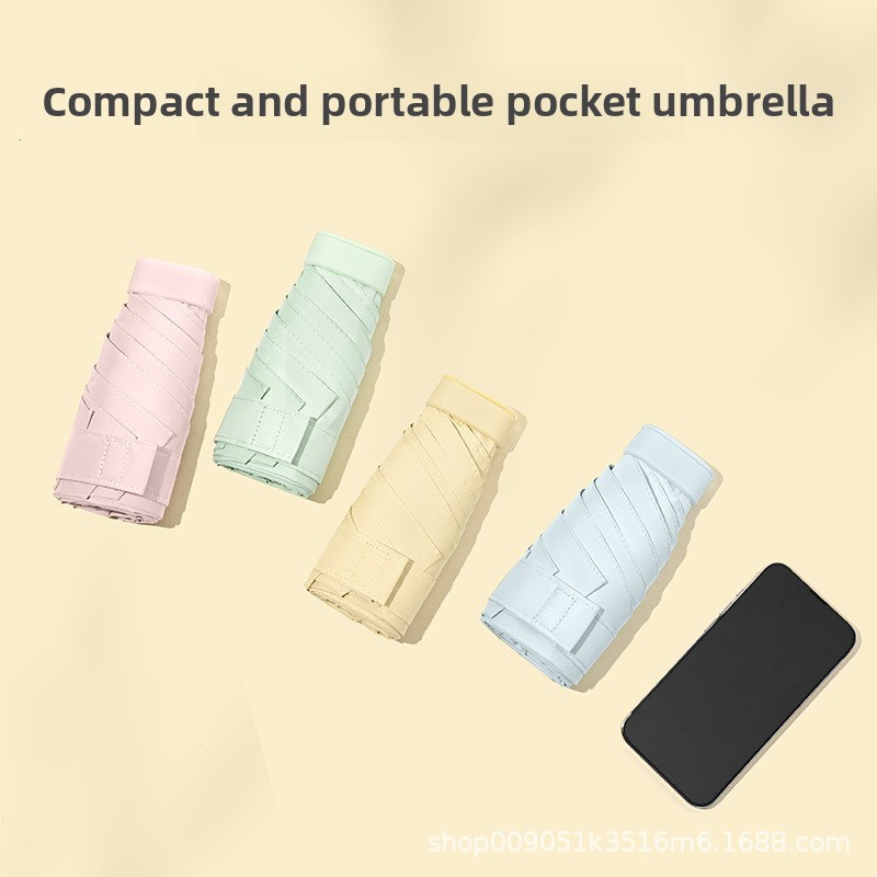 Umbrella Dual-purpose Women's Sun Protection and UV Rays Pocket Umbrella 6-fold Flat Sun Umbrella Small Portable Sun Umbrella