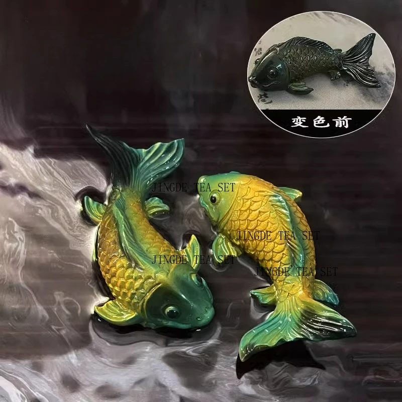 2 resin carp color changing tea pets lucky ornaments with surplus tea every year playing tea table mascots