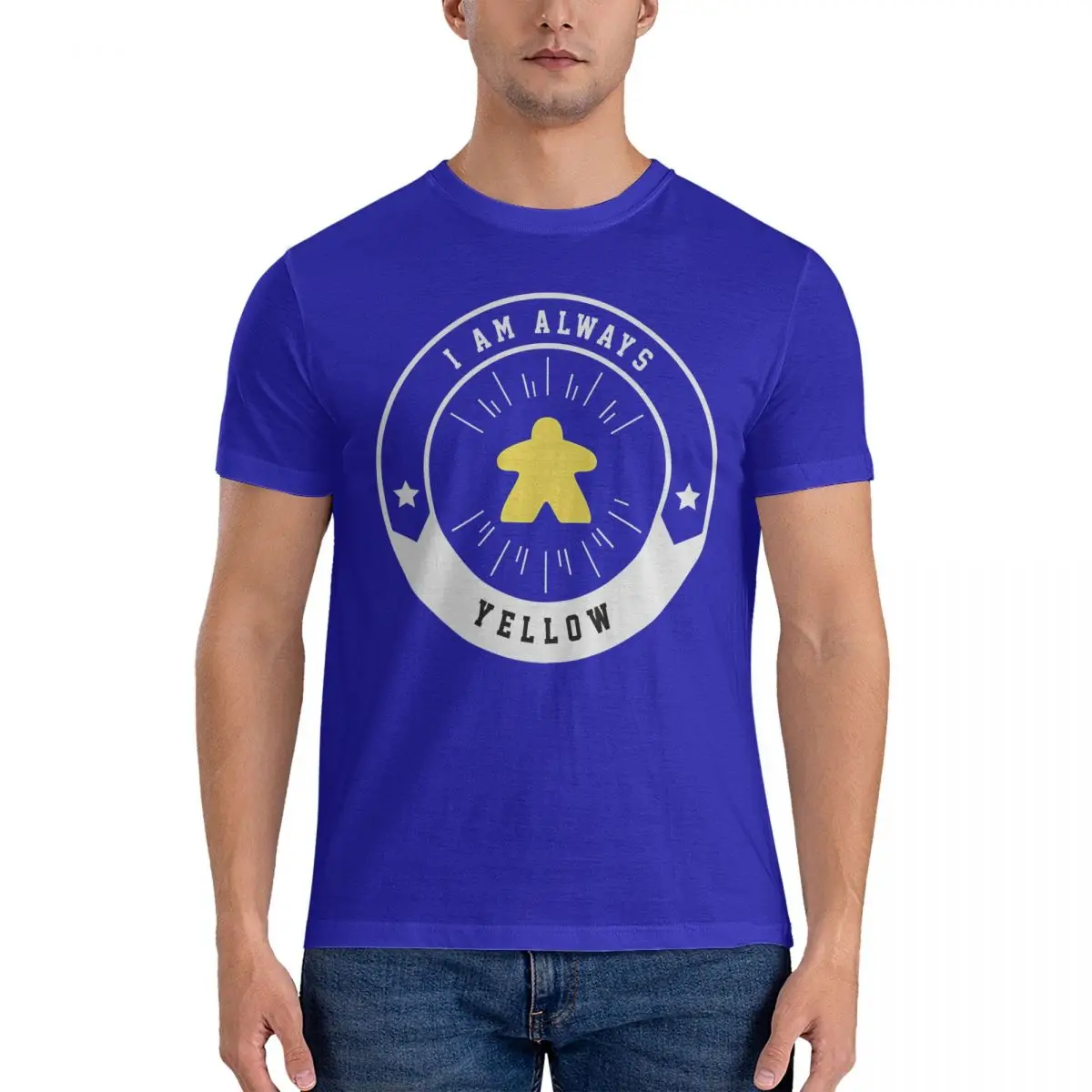 thumbnail image 1 of Camiseta holgada "I Am Always Yellow Meeple" (Adicta a los juegos de mesa y a los Meeples). C-Catan, ropa de algodón puro., 1 of 7