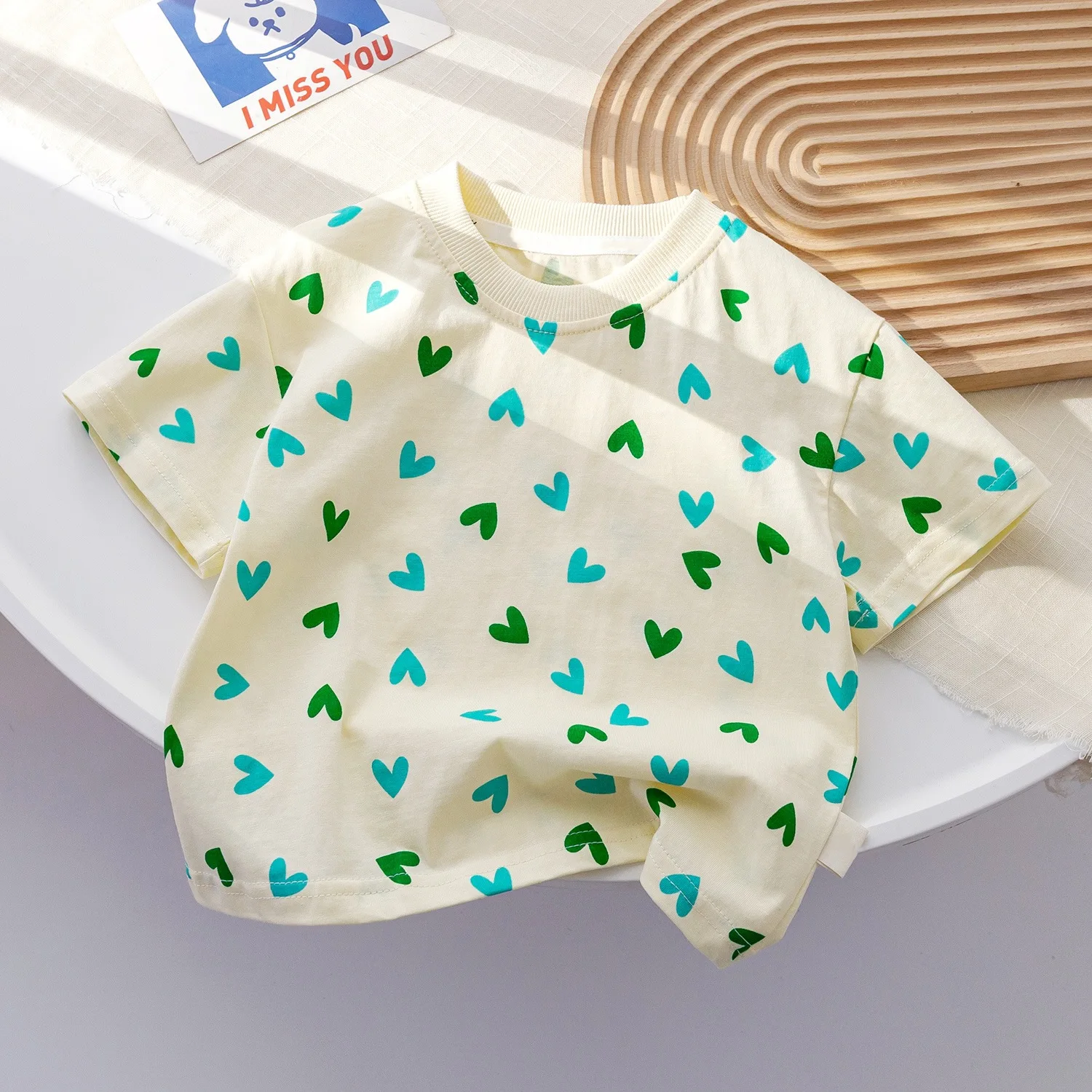 Girls New T-Shirt Children Love Short-Sleeved T-Shirt Summer Toddler Foreign Sweet Loose Half-Sleeved Tops Casual Short-Sleeved 3