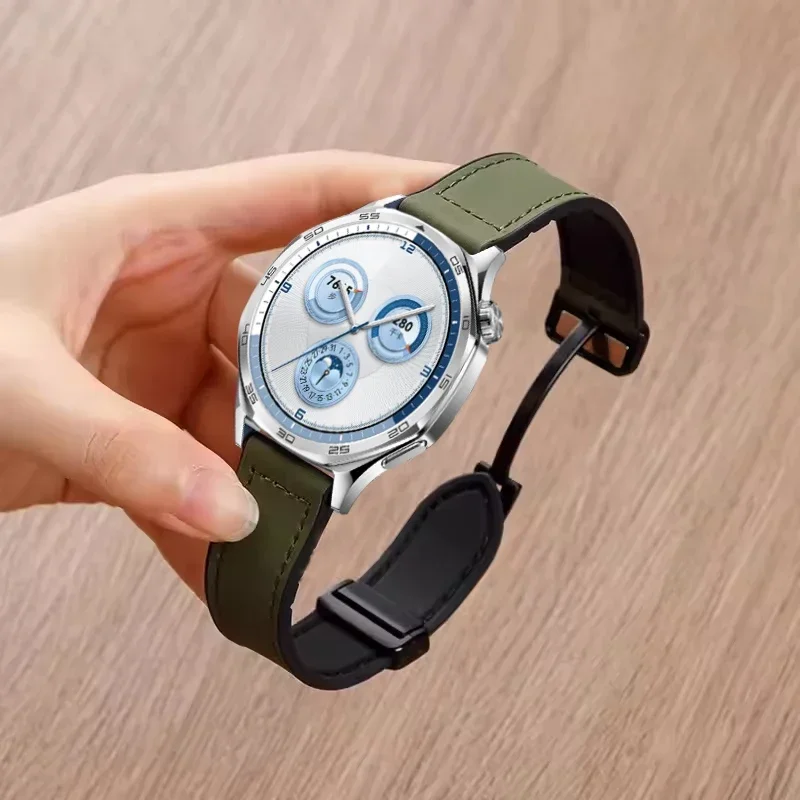 Dual-Material Magnetic Buckle Strap - Silicone & Leather Combination, Replaceable Wristband