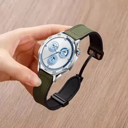Dual-Material Magnetic Buckle Strap - Silicone & Leather Combination, Replaceable Wristband for Huawei Watch 46mm (Green)