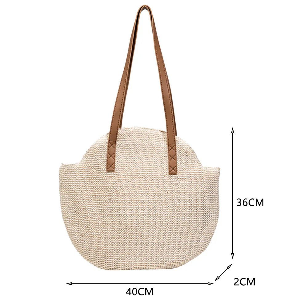 Straw Beach Women Handbag Handmade Woven Summer Vacation Casual Shoulder Bags
