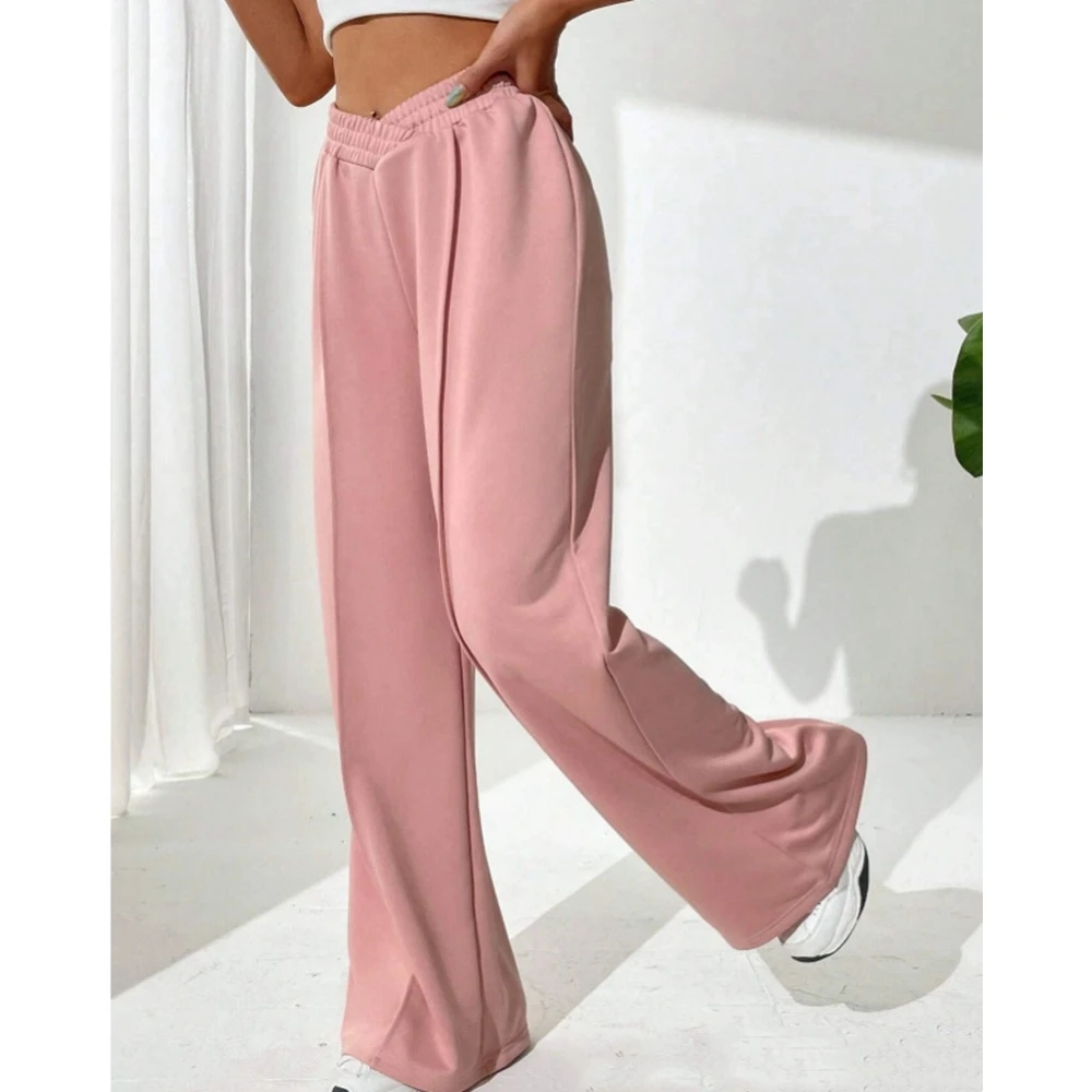 Fashion Femme Ruched Fold Wide Leg Pants Women Casual High Waist Shirred Pink Trousers Work Out Pants Streetwear Baggy Pants y2k