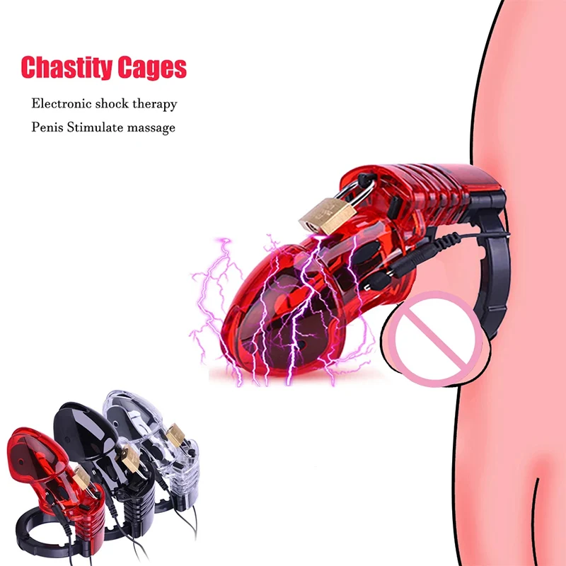 Electro Shock Penis Ring Chastity Belt Penis Lock Electric Male Chastity Device Cock Cage BDSM Adult Sleeve Stimulate Sex Toys electro sex toys electric sex toys penis rings