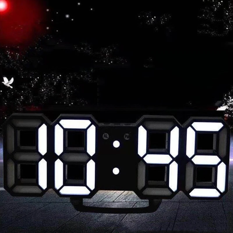 LED Alarm Clock 3D Mini Clock LED Digital Wall Clock Desk Electronic Alarm Living Room Wall DIY Kitchen Timer