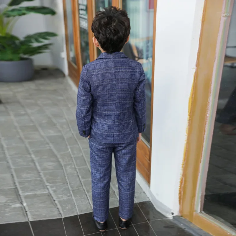 Boys Suit Set Kids Pant Blazers Set Spring Autumn Boys Casual 2pcs Suits Jackets Plaid Single Button Children Party Wedding Clothes 3-11y